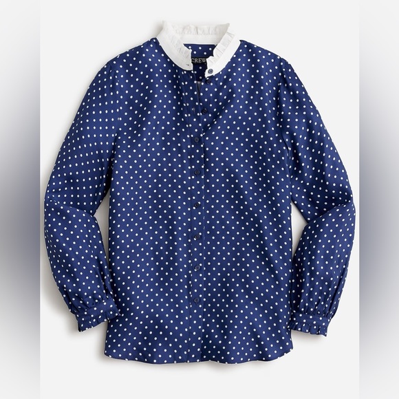 Drapey cupro-blend ruffle-trim shirt in dot - Picture 2 of 9